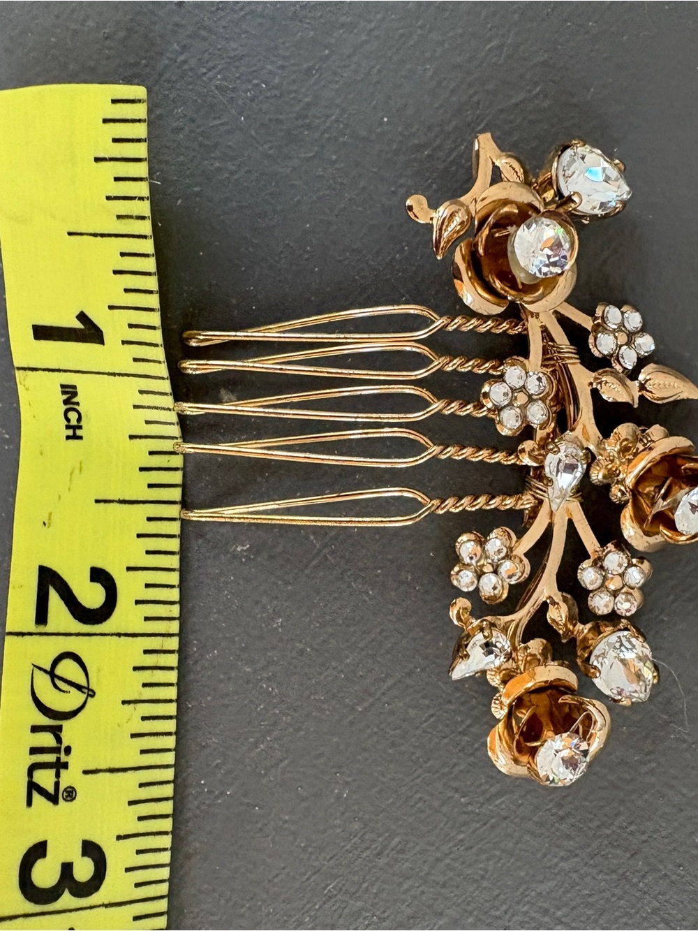 Gold Floral Crystal Bridal Hair Comb Wedding Headpiece